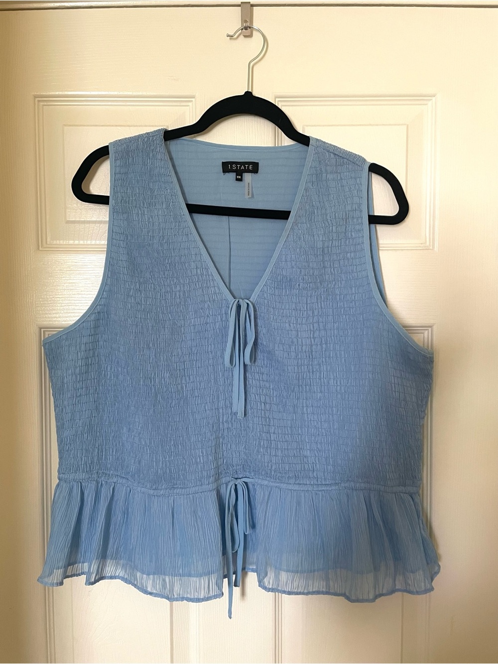 1. State Sky Blue Sleeveless Tie-Front Peplum Tank